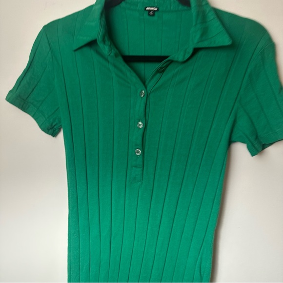 Monrow Green Flat Ribbed 94% Cotton Shortsleeve Form Fitting Collar Polo Dress M - Picture 10 of 16